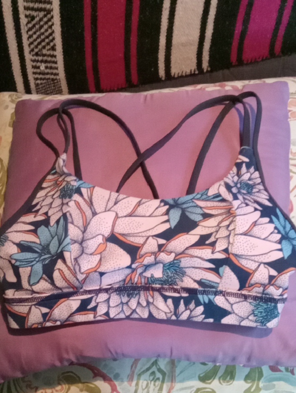 Floral Strappy Bralette — Navy & White